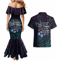Polynesia Suicide Prevention Awareness Couples Matching Mermaid Dress and Hawaiian Shirt Keep Going The World Needs You