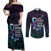 Polynesia Suicide Prevention Awareness Couples Matching Off Shoulder Maxi Dress and Long Sleeve Button Shirt Keep Going The World Needs You