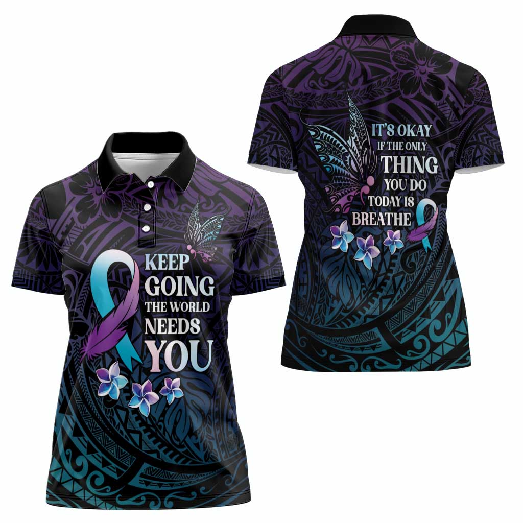 Polynesia Suicide Prevention Awareness Women Polo Shirt Keep Going The World Needs You