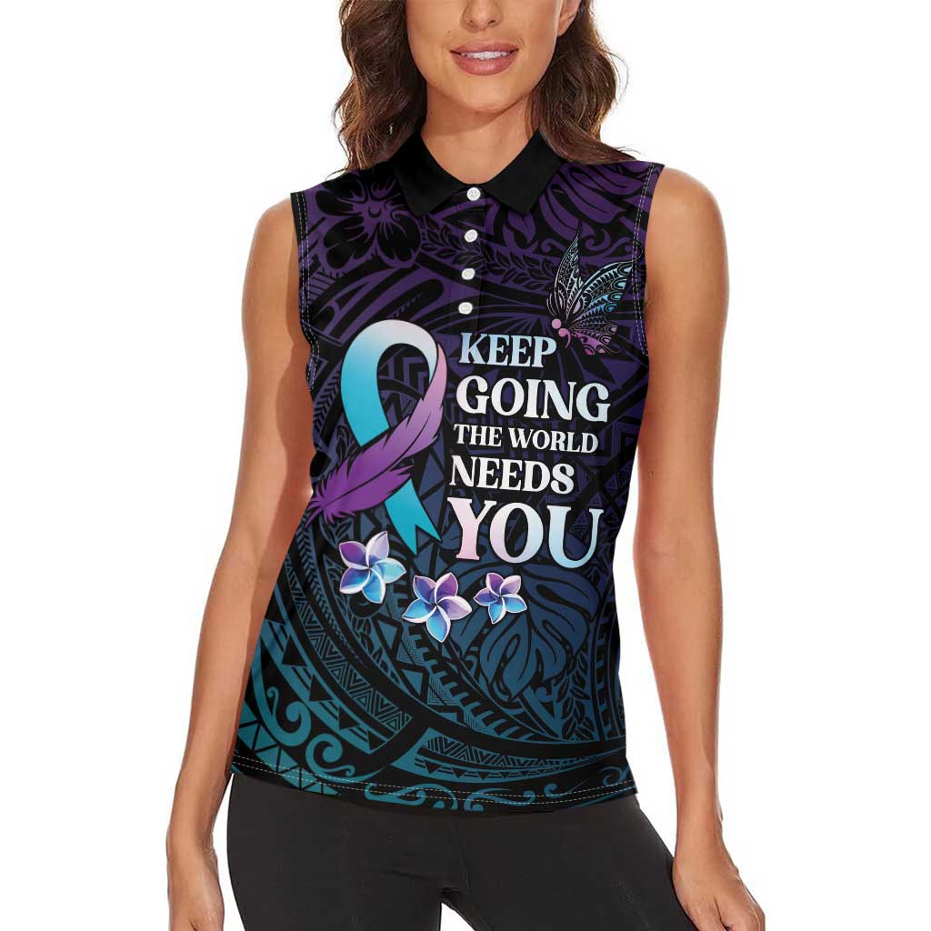 Polynesia Suicide Prevention Awareness Women Sleeveless Polo Shirt Keep Going The World Needs You