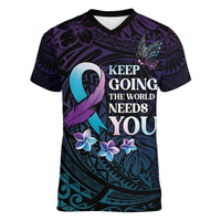 Polynesia Suicide Prevention Awareness Women V-Neck T-Shirt Keep Going The World Needs You