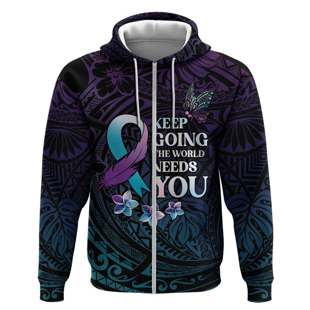 Polynesia Suicide Prevention Awareness Zip Hoodie Keep Going The World Needs You