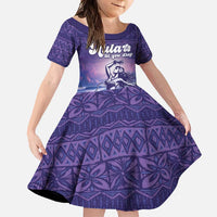 Aloha Hawaii Kauai Island Family Matching Long Sleeve Bodycon Dress and Hawaiian Shirt Hula Till You Drop LT05 Daughter's Dress Purple - Polynesian Pride