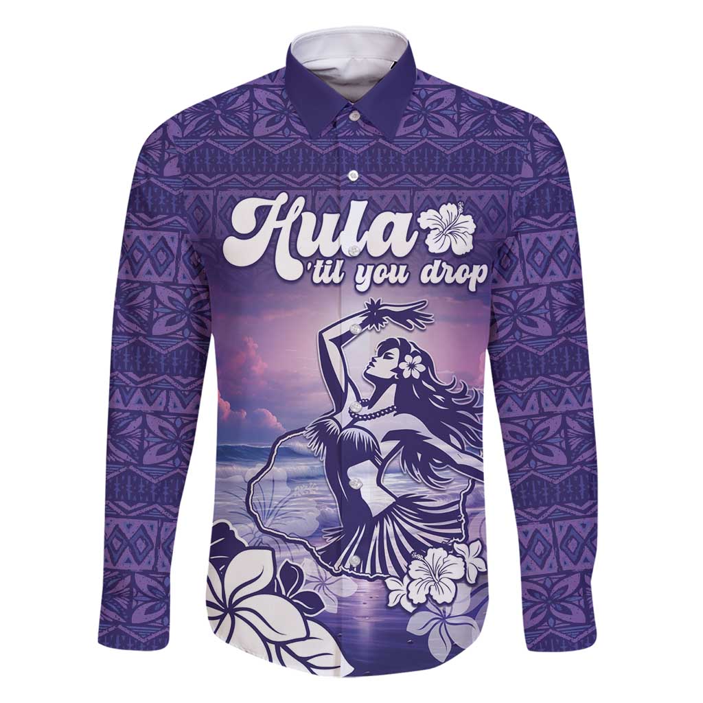 Aloha Hawaii Kauai Island Family Matching Long Sleeve Bodycon Dress and Hawaiian Shirt Hula Till You Drop LT05 Dad's Shirt - Long Sleeve Purple - Polynesian Pride