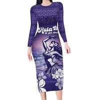 Aloha Hawaii Kauai Island Family Matching Long Sleeve Bodycon Dress and Hawaiian Shirt Hula Till You Drop LT05 Mom's Dress Purple - Polynesian Pride