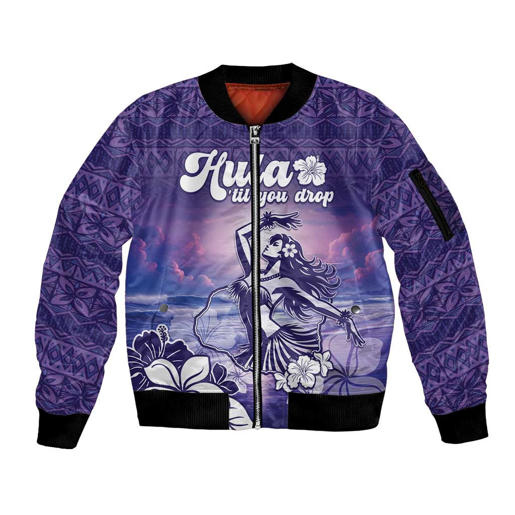 Aloha Hawaii Kauai Island Sleeve Zip Bomber Jacket Hula Till You Drop