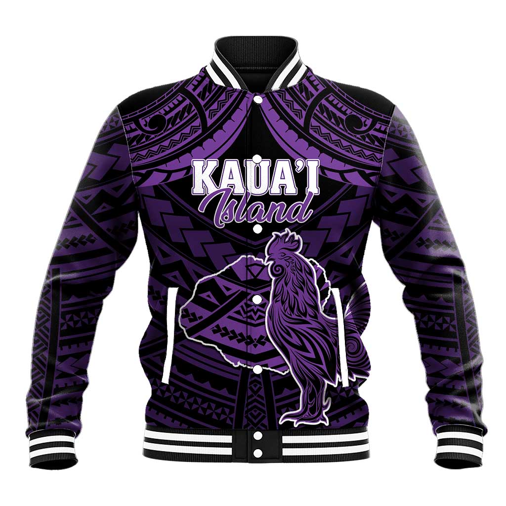 Personalised Hawaii Kauai Island Baseball Jacket Rooster Tribal Tattoo Simple Style LT05 Unisex Purple - Polynesian Pride