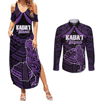 Personalised Hawaii Kauai Island Couples Matching Summer Maxi Dress and Long Sleeve Button Shirt Rooster Tribal Tattoo Simple Style