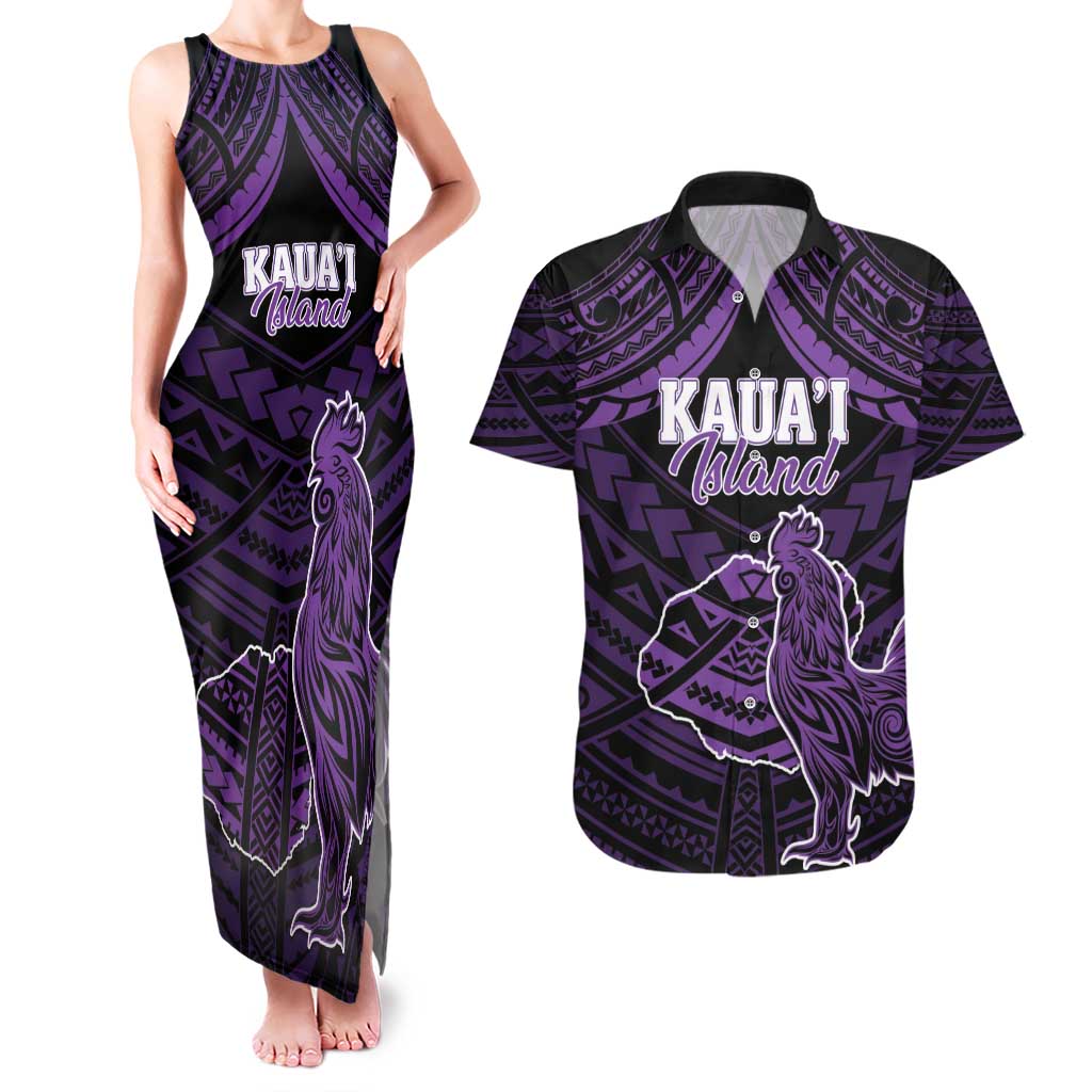Personalised Hawaii Kauai Island Couples Matching Tank Maxi Dress and Hawaiian Shirt Rooster Tribal Tattoo Simple Style