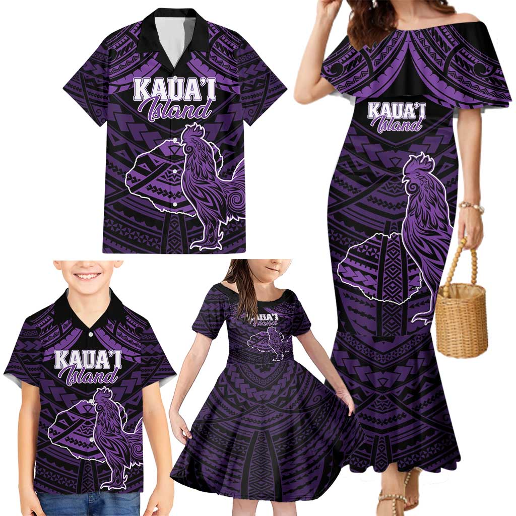 Personalised Hawaii Kauai Island Family Matching Mermaid Dress and Hawaiian Shirt Rooster Tribal Tattoo Simple Style