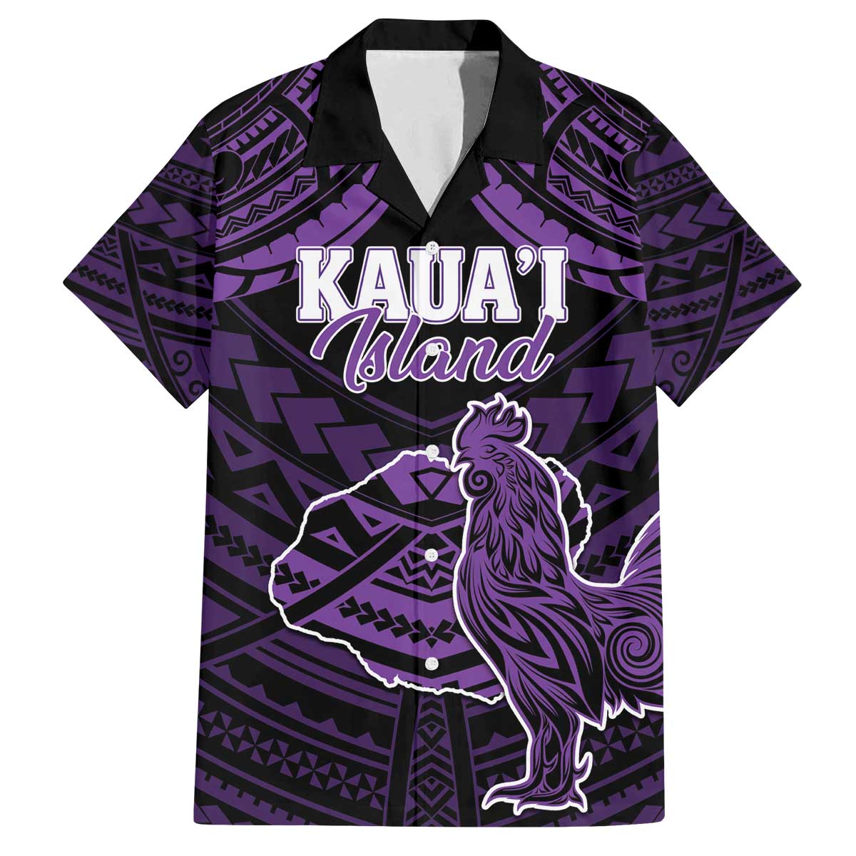 Personalised Hawaii Kauai Island Family Matching Puletasi and Hawaiian Shirt Rooster Tribal Tattoo Simple Style