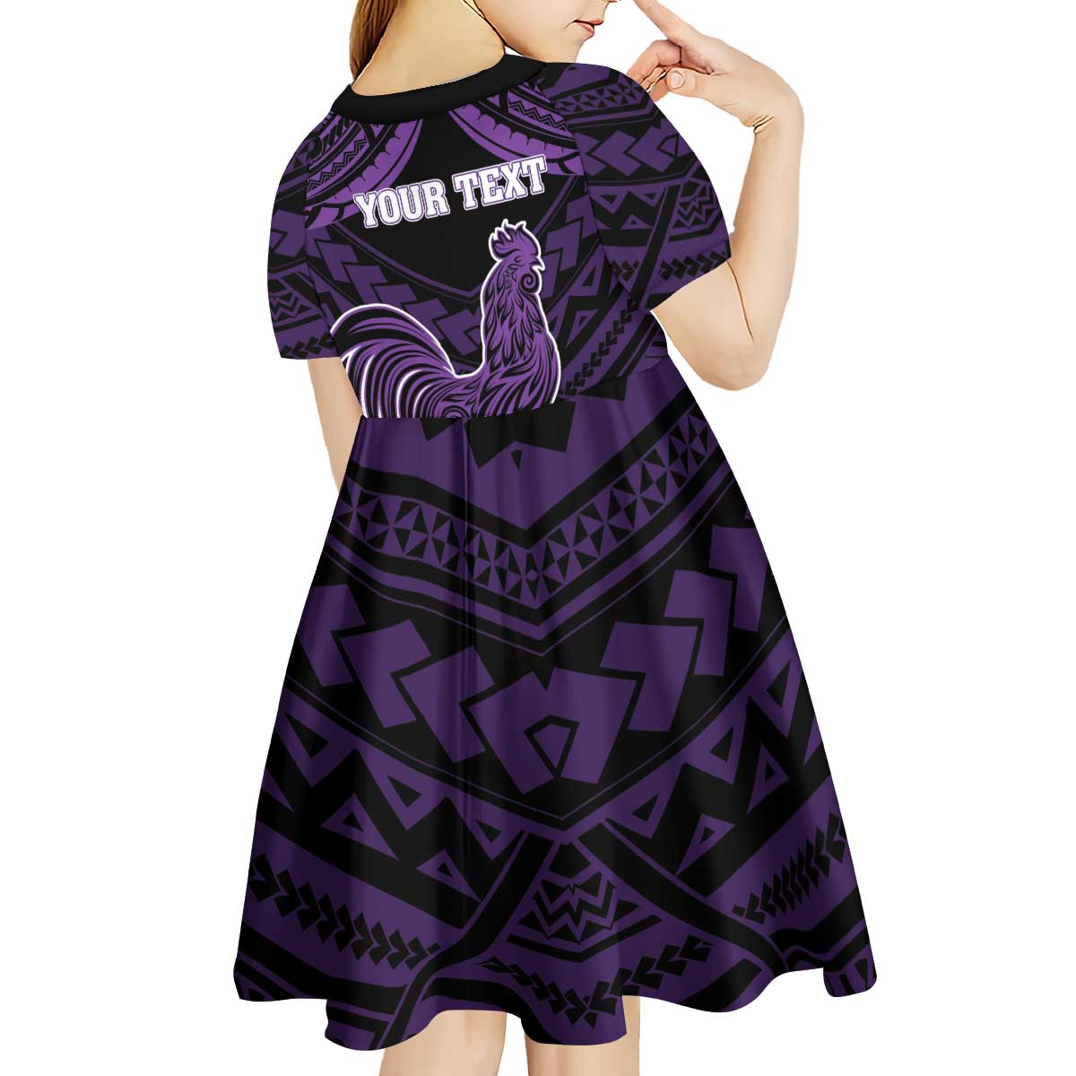 Personalised Hawaii Kauai Island Kid Short Sleeve Dress Rooster Tribal Tattoo Simple Style