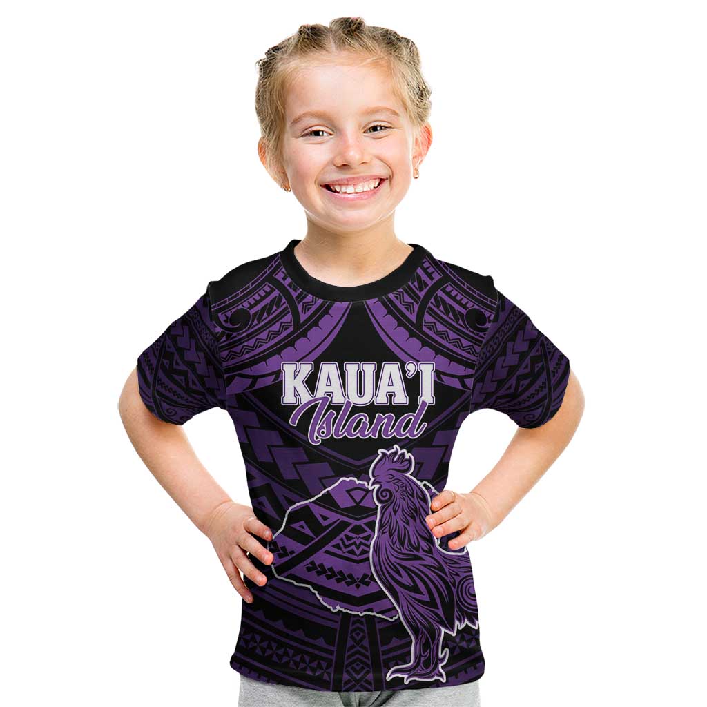 Personalised Hawaii Kauai Island Kid T Shirt Rooster Tribal Tattoo Simple Style LT05 Purple - Polynesian Pride