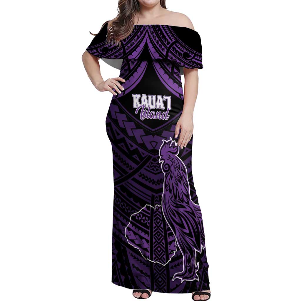 Personalised Hawaii Kauai Island Off Shoulder Maxi Dress Rooster Tribal Tattoo Simple Style