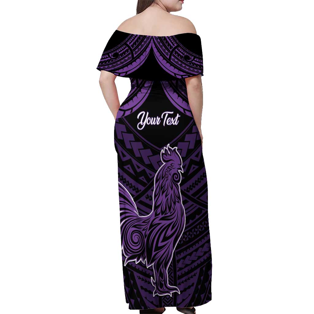 Personalised Hawaii Kauai Island Off Shoulder Maxi Dress Rooster Tribal Tattoo Simple Style
