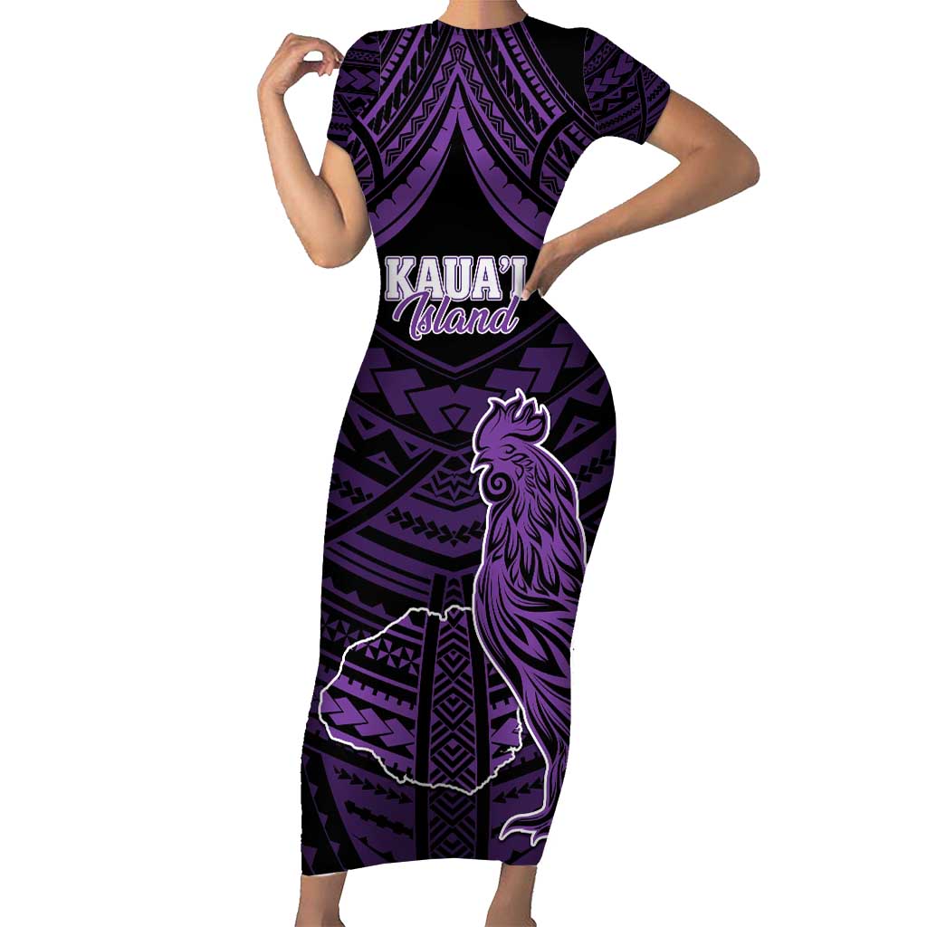 Personalised Hawaii Kauai Island Short Sleeve Bodycon Dress Rooster Tribal Tattoo Simple Style