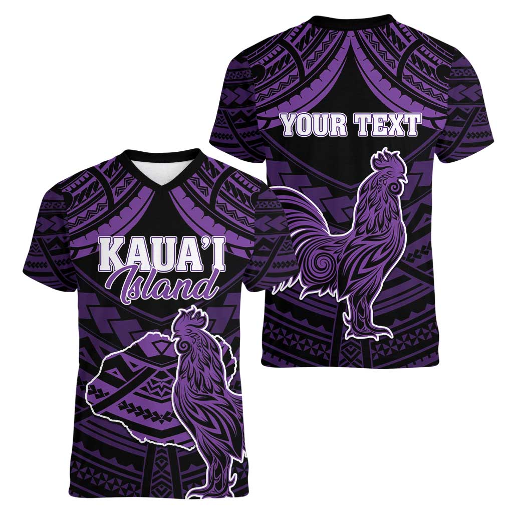 Personalised Hawaii Kauai Island Women V-Neck T-Shirt Rooster Tribal Tattoo Simple Style