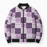 Lavender Manta Ray Hawaiian Quilt Motif Bomber Puffer Jacket