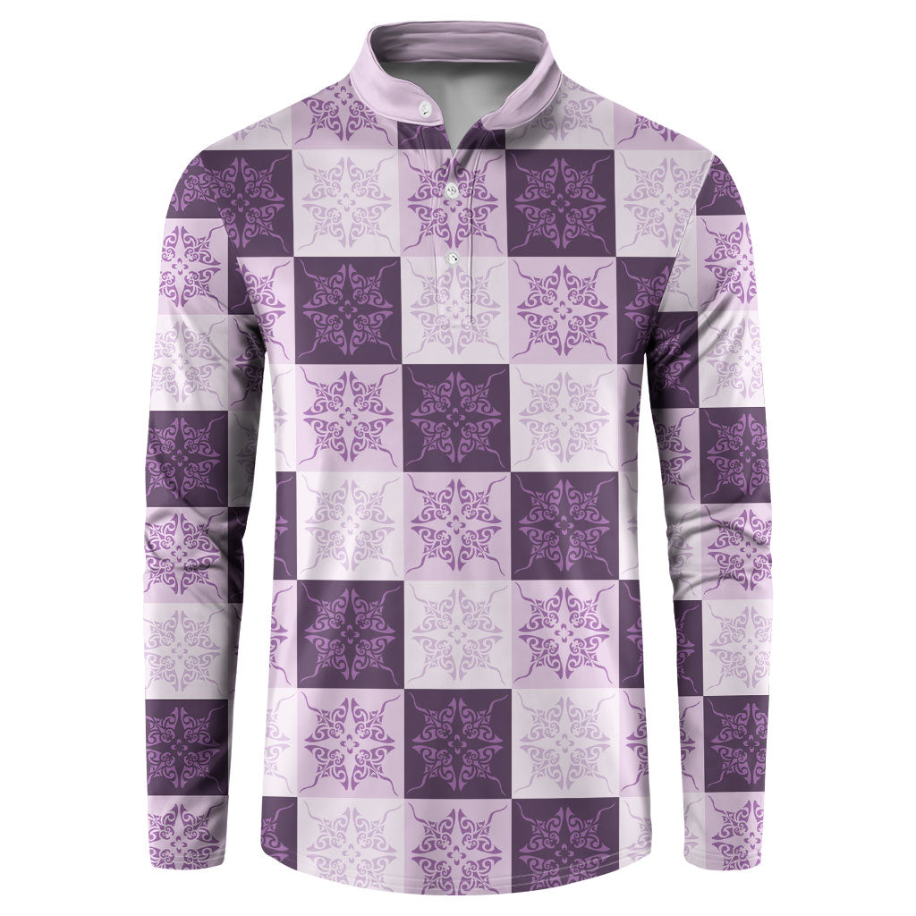 Lavender Manta Ray Hawaiian Quilt Motif Button Sweatshirt