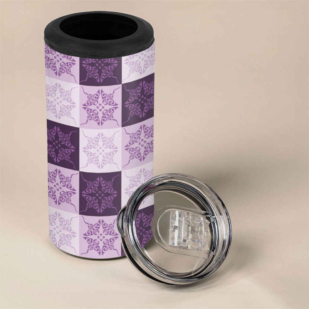 Lavender Manta Ray Hawaiian Quilt Motif 4 in 1 Can Cooler Tumbler