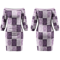 Lavender Manta Ray Hawaiian Quilt Motif Family Matching Off The Shoulder Long Sleeve Dress and Hawaiian Shirt