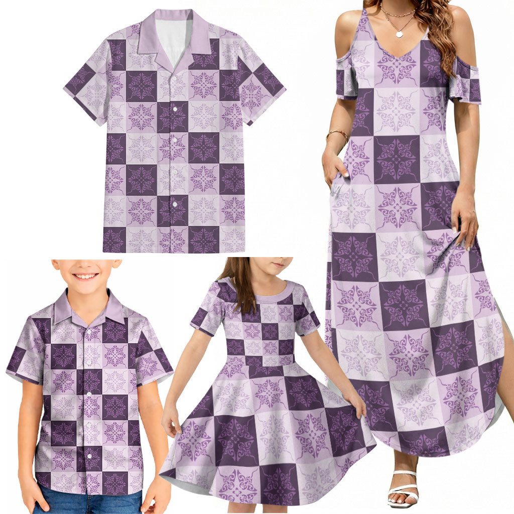 Lavender Manta Ray Hawaiian Quilt Motif Family Matching Summer Maxi Dress and Hawaiian Shirt LT05 - Polynesian Pride