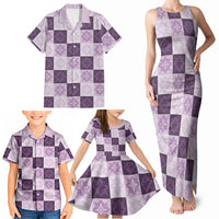 Lavender Manta Ray Hawaiian Quilt Motif Family Matching Tank Maxi Dress and Hawaiian Shirt