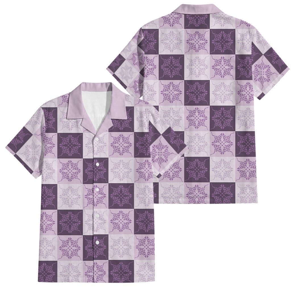 Lavender Manta Ray Hawaiian Quilt Motif Family Matching Tank Maxi Dress and Hawaiian Shirt