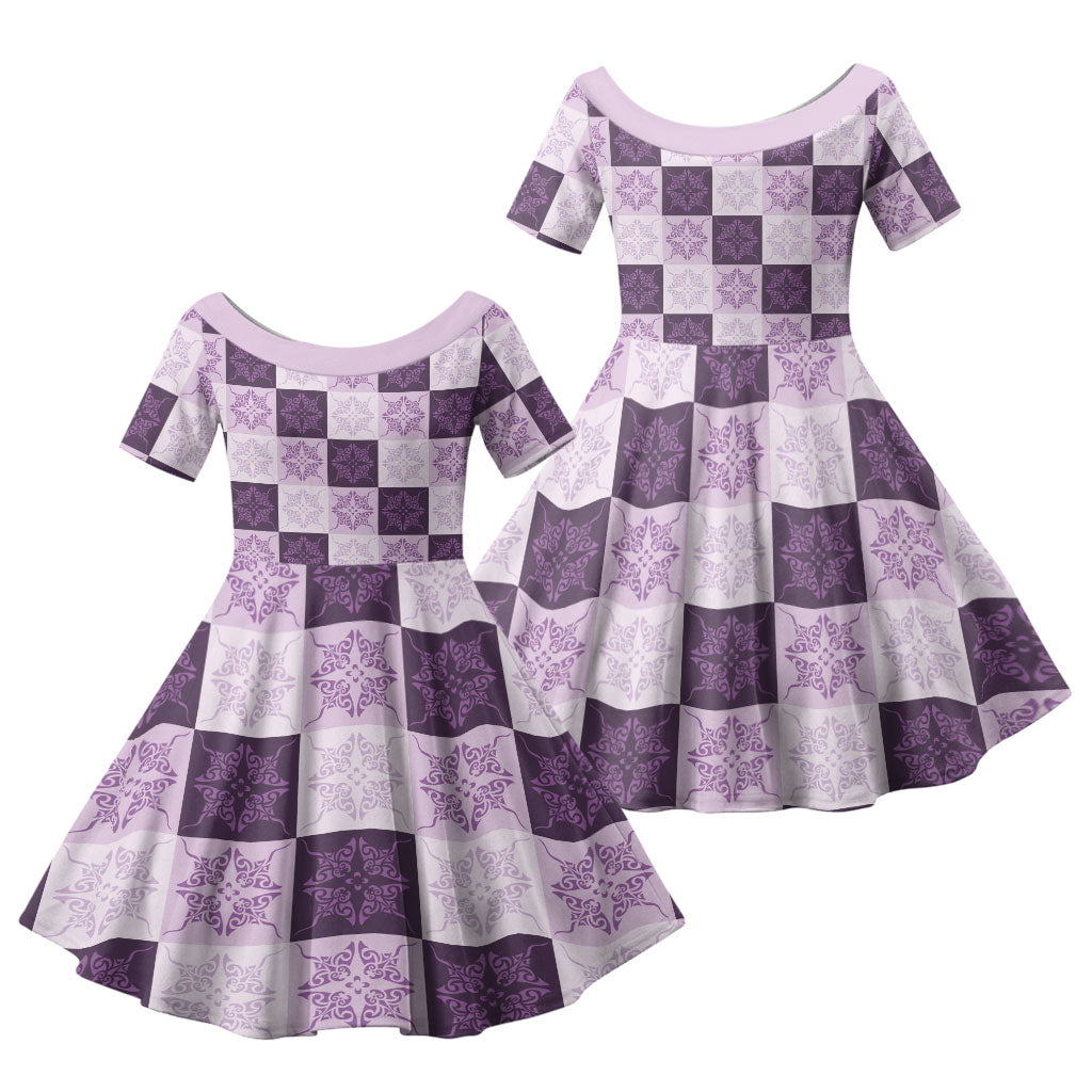 Lavender Manta Ray Hawaiian Quilt Motif Family Matching Tank Maxi Dress and Hawaiian Shirt