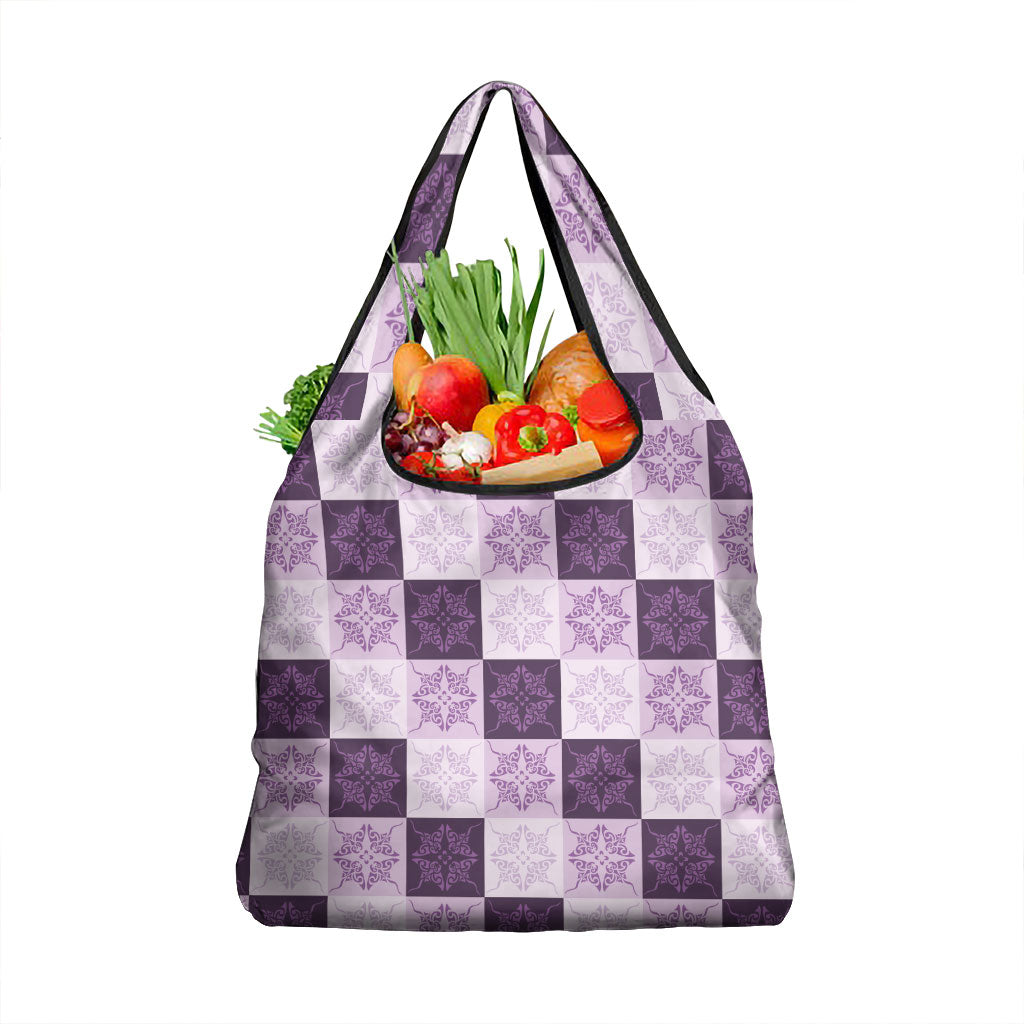 Lavender Manta Ray Hawaiian Quilt Motif Grocery Bag
