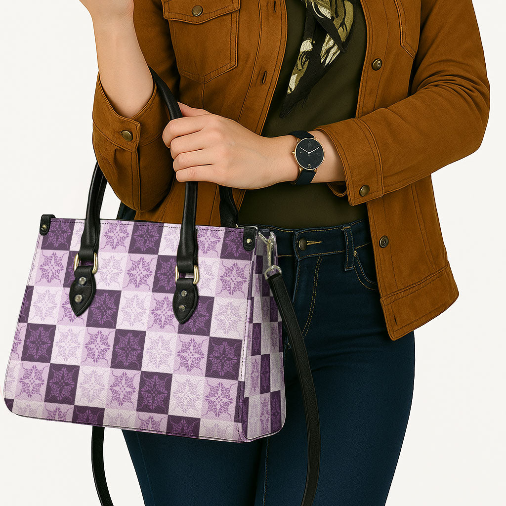 Lavender Manta Ray Hawaiian Quilt Motif Leather Bag