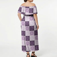 Lavender Manta Ray Hawaiian Quilt Motif Off Shoulder Maxi Dress