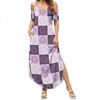 Lavender Manta Ray Hawaiian Quilt Motif Summer Maxi Dress