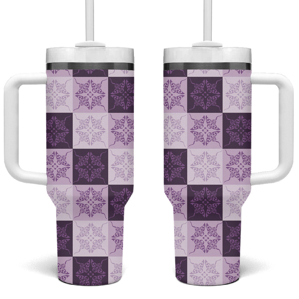 Lavender Manta Ray Hawaiian Quilt Motif Tumbler With Handle