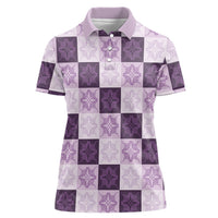 Lavender Manta Ray Hawaiian Quilt Motif Women Polo Shirt