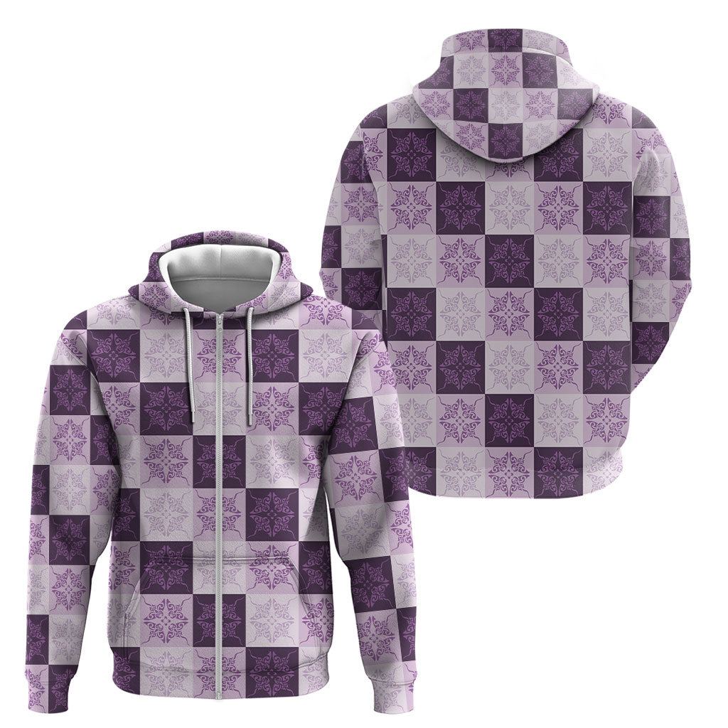 Lavender Manta Ray Hawaiian Quilt Motif Zip Hoodie