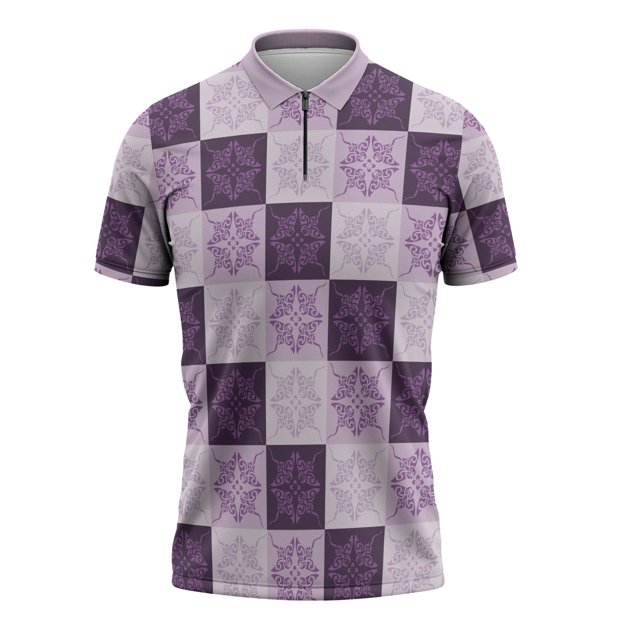 Lavender Manta Ray Hawaiian Quilt Motif Zipper Polo Shirt LT05 Purple - Polynesian Pride