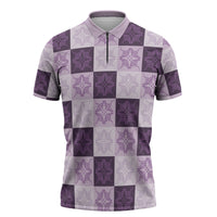 Lavender Manta Ray Hawaiian Quilt Motif Zipper Polo Shirt LT05 Purple - Polynesian Pride