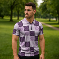 Lavender Manta Ray Hawaiian Quilt Motif Zipper Polo Shirt LT05 - Polynesian Pride