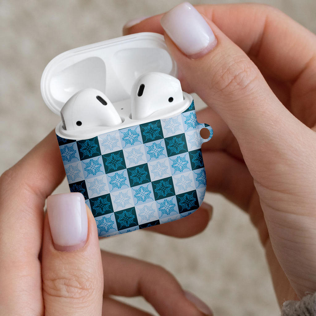 Cyan Manta Ray Hawaiian Quilt Motif AirPods Case
