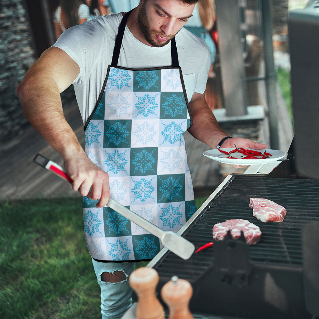Cyan Manta Ray Hawaiian Quilt Motif Apron