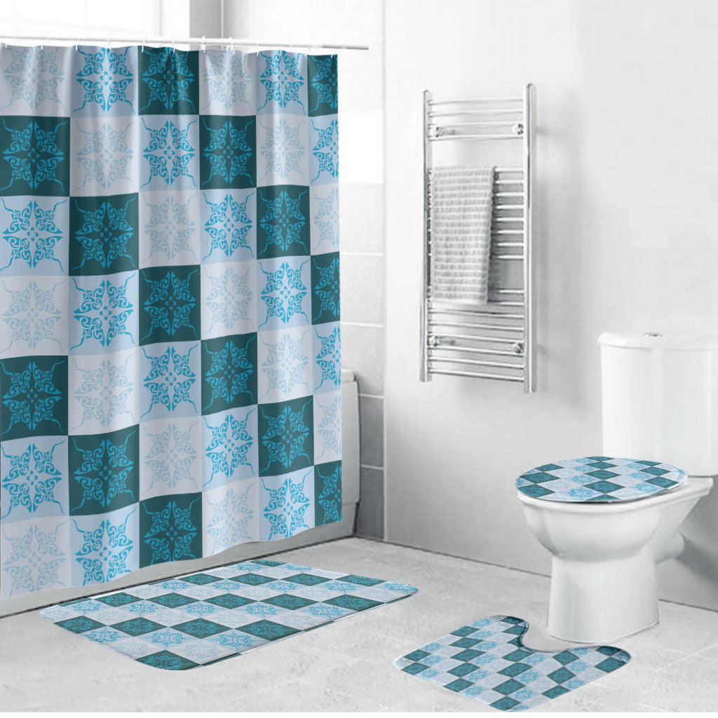 Cyan Manta Ray Hawaiian Quilt Motif Bathroom Set