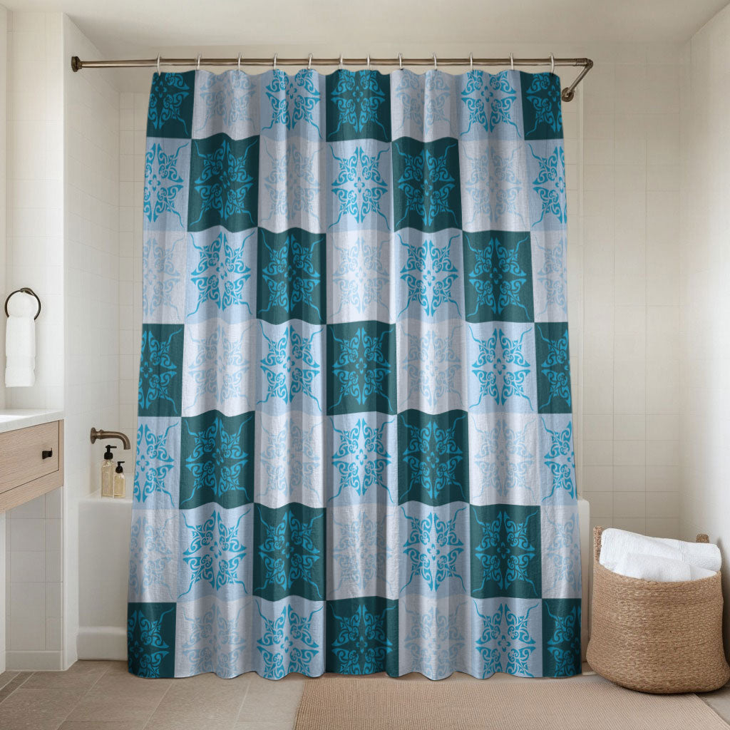 Cyan Manta Ray Hawaiian Quilt Motif Bathroom Set
