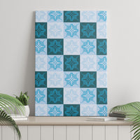 Cyan Manta Ray Hawaiian Quilt Motif Canvas Wall Art