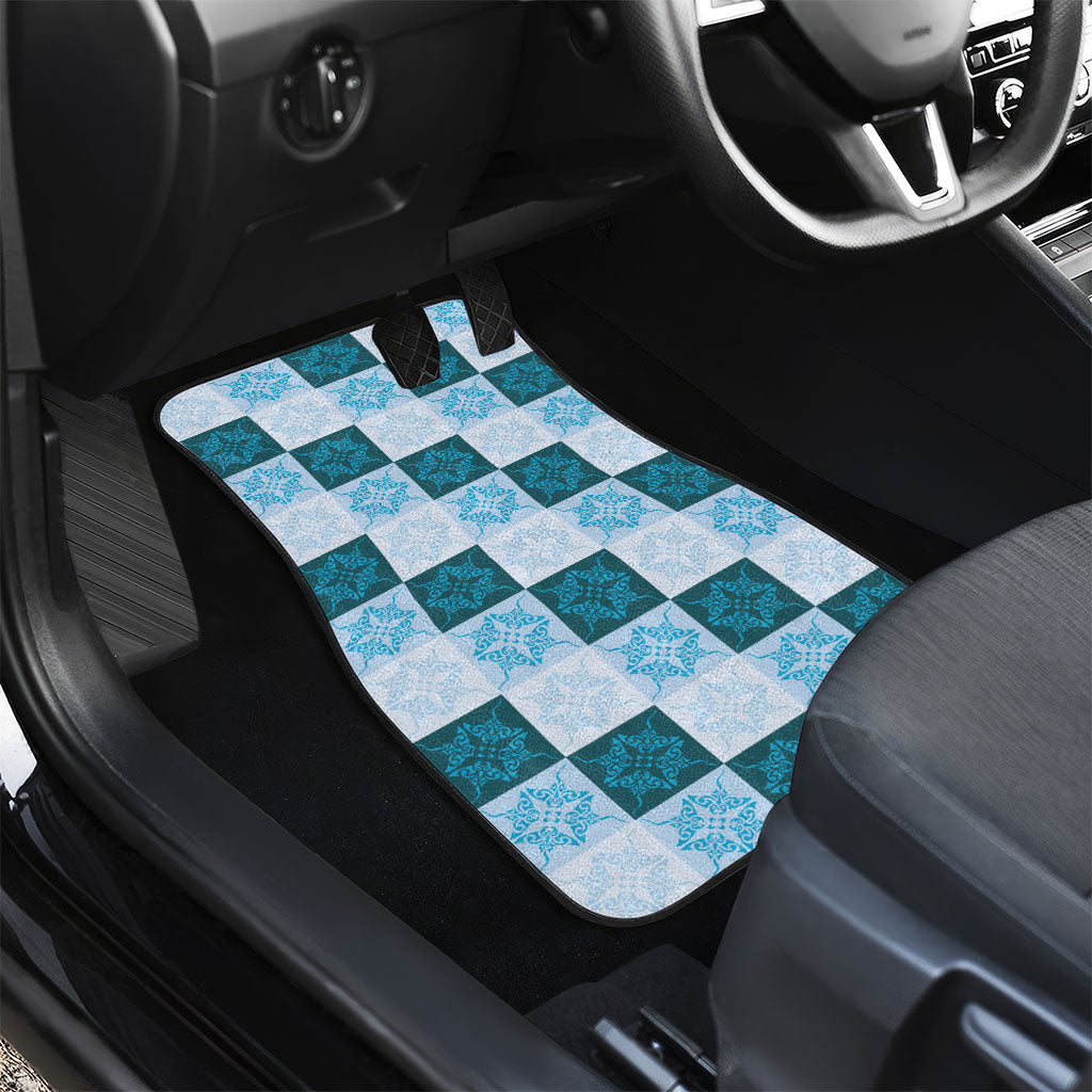 Cyan Manta Ray Hawaiian Quilt Motif Car Mats
