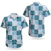Cyan Manta Ray Hawaiian Quilt Motif Couples Matching Mermaid Dress and Hawaiian Shirt