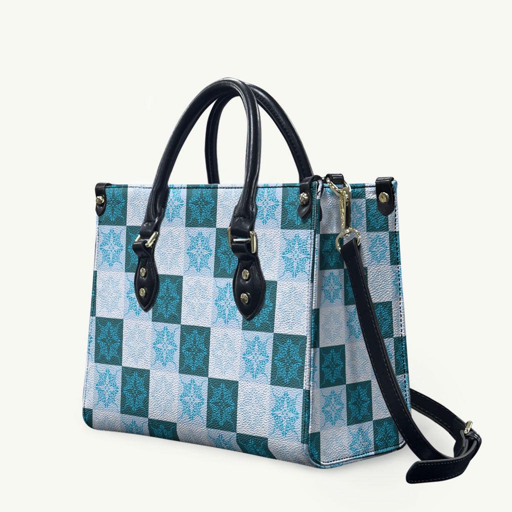 Cyan Manta Ray Hawaiian Quilt Motif Leather Bag