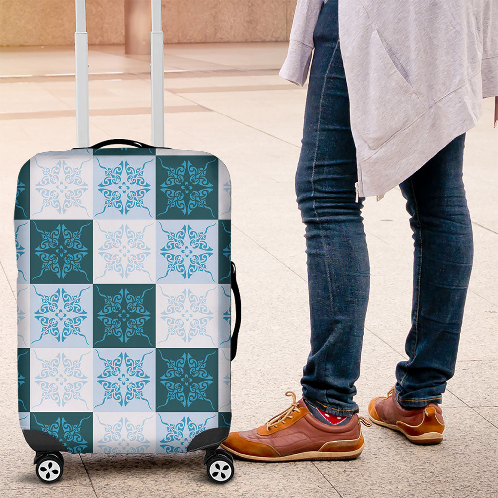 Cyan Manta Ray Hawaiian Quilt Motif Luggage Cover LT05 Blue - Polynesian Pride