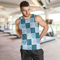 Cyan Manta Ray Hawaiian Quilt Motif Men Tank Top