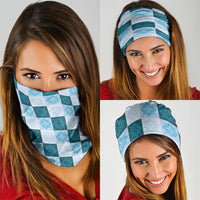 Cyan Manta Ray Hawaiian Quilt Motif Neck Gaiter